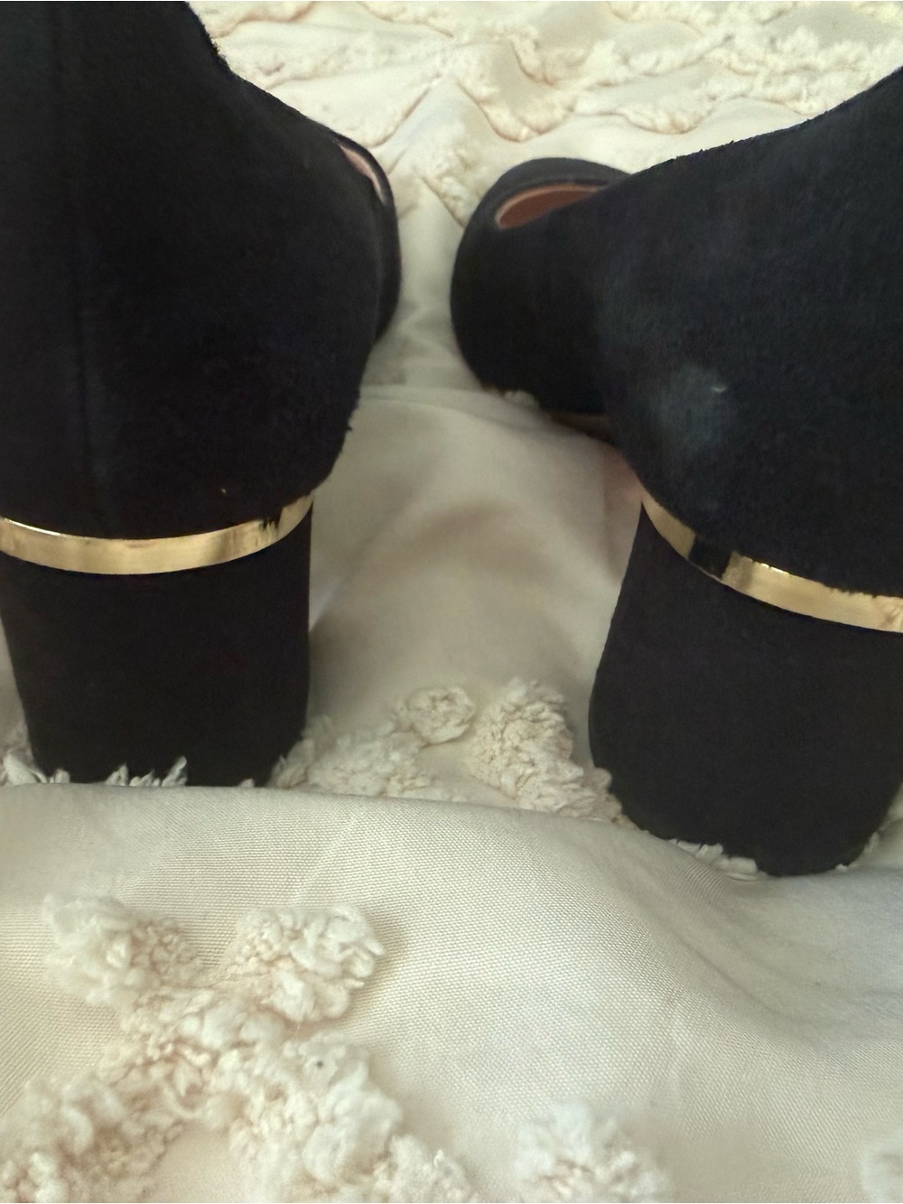 kate spade Black Suede Block Heel Pumps with Gold Accent - Picture 4 of 5